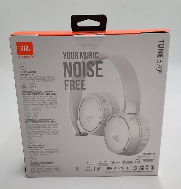 JBL Tune 670NC Bluetooth Wireless On-Ear Headphones - White: USB-C