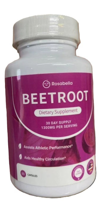 Rosabella Organic Beet Root Capsules - 1300Mg - EXP:11/27 - 60 Capsules