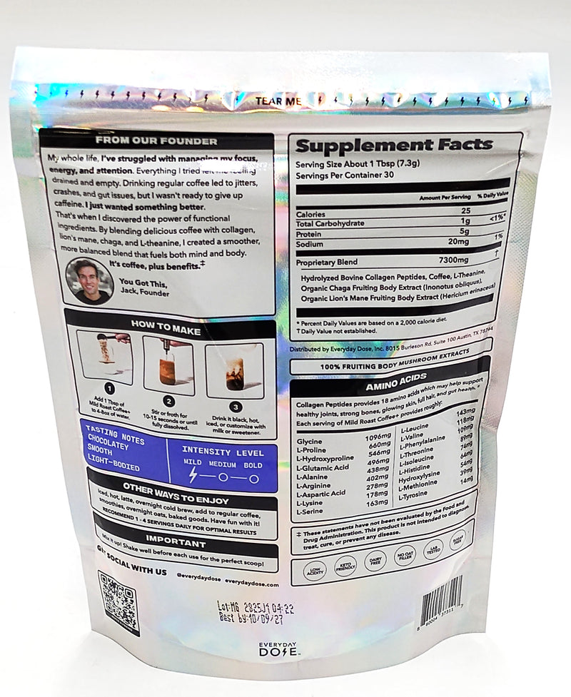 Everyday Dose Premium Adaptogenic Mushroom Coffee 30 Servings BBD: 10/2027