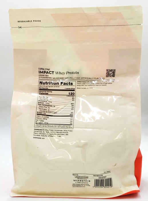 Myprotein Impact Whey Protein Strawberry 2.2 Lbs EXP:03/2027
