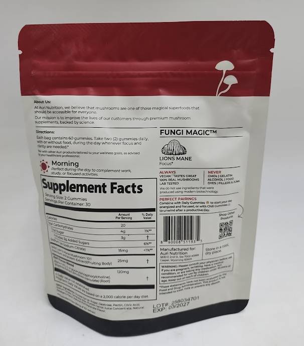 Auri Super Mushroom Focus Gummies EXP 03/2027