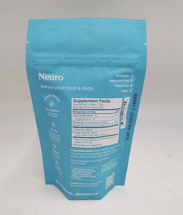 Neuro Energy & Focus Gum - 40Mg Natural Caffeine Gum EXP 08/2027