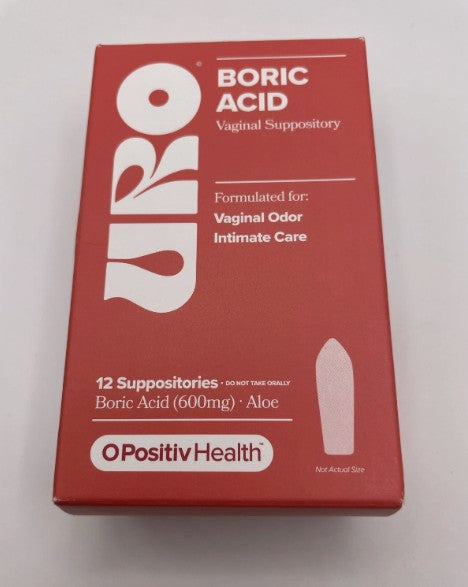 O Positiv URO Boric Acid Suppository - 12ct EXP 07/2027