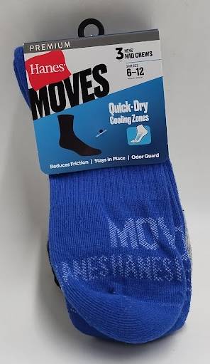 Hanes Moves Premium Men's Breathable Mesh Mid-Crew Socks 3pk