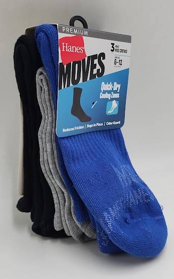 Hanes Moves Premium Men's Breathable Mesh Mid-Crew Socks 3pk