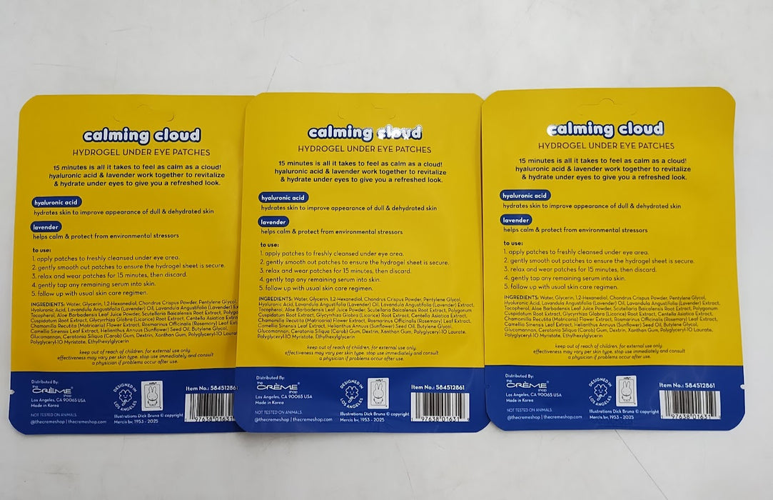 3 PACK!!! MIFFY Calming Cloud Hydrogel Under Eye Patches By ECOR