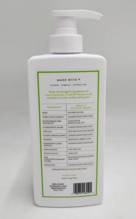 Native Moisturizing Shea Butter 24hr Hydration Body Wash - Lemon Balm & Bamboo