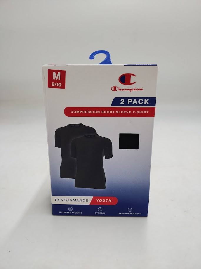 Champion Youth 2pk Compression Long Sleeve Shirt - White/Black - M