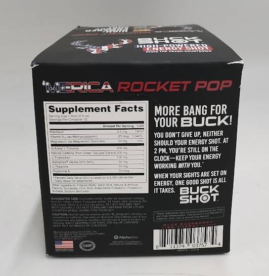 Bucked Up Buck Shot Energy Shot - 12 Ct - ROCKET POP FLAVOR - EXP 07/2028