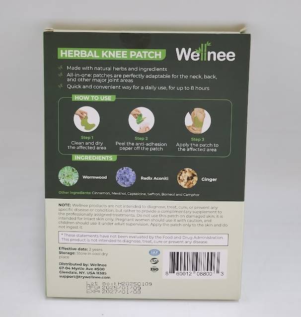 Wellnee Original Herbal Knee Patch For Support & Pain - 10 ct EXP 01/2027