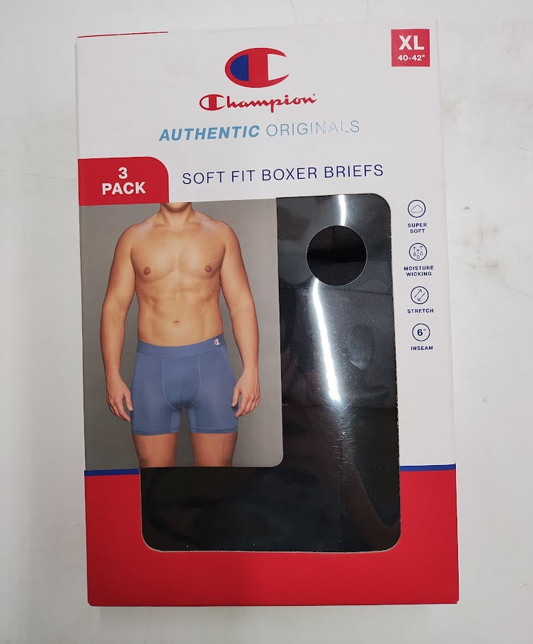 Champion Men's Authentic Originals 3pk Wicking Boxer Briefs - Camouflage Black/Gray XL
