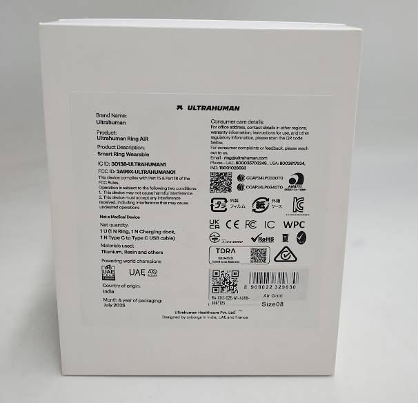 Ultrahuman AIR Size 8 Smart Ring - Bionic Gold BRAND NEW, OPEN BOX