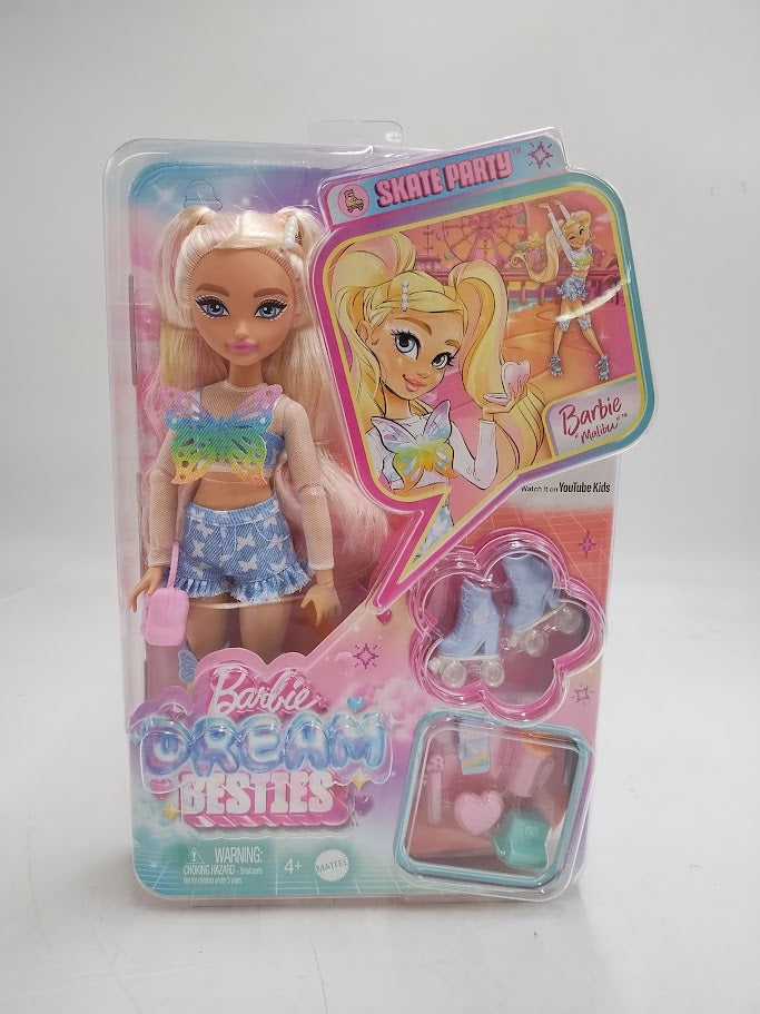 Barbie Dream Besties "Malibu" Roller Skating Fashion Doll with 9 Makeup Themed Accessories