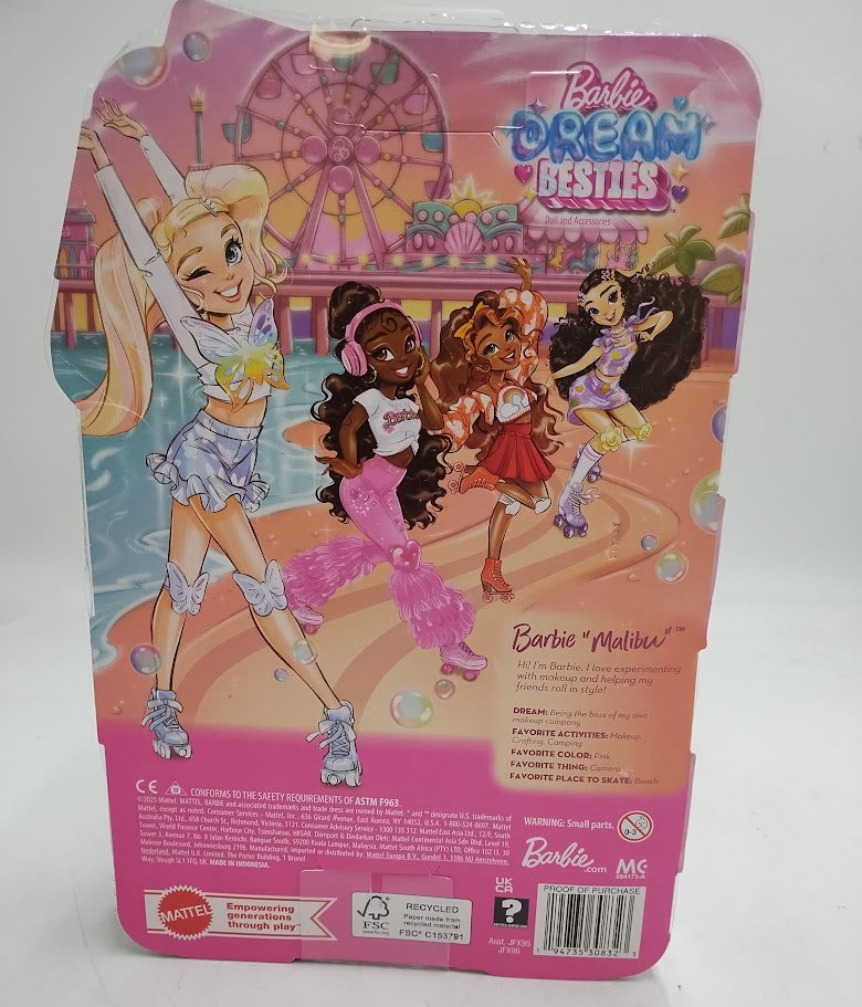 Barbie Dream Besties "Malibu" Roller Skating Fashion Doll with 9 Makeup Themed Accessories