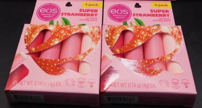 LOT OF 2!!! Eos Lip Balm Super Strawberry, Limited-Edition, 0.14 Oz, 4-Pack