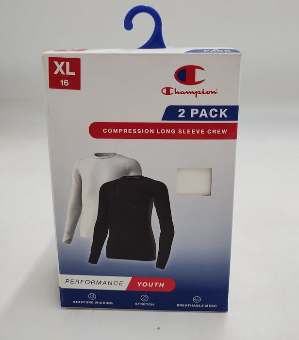 Champion Youth 2pk Compression Long Sleeve Shirt - White/Black - XL