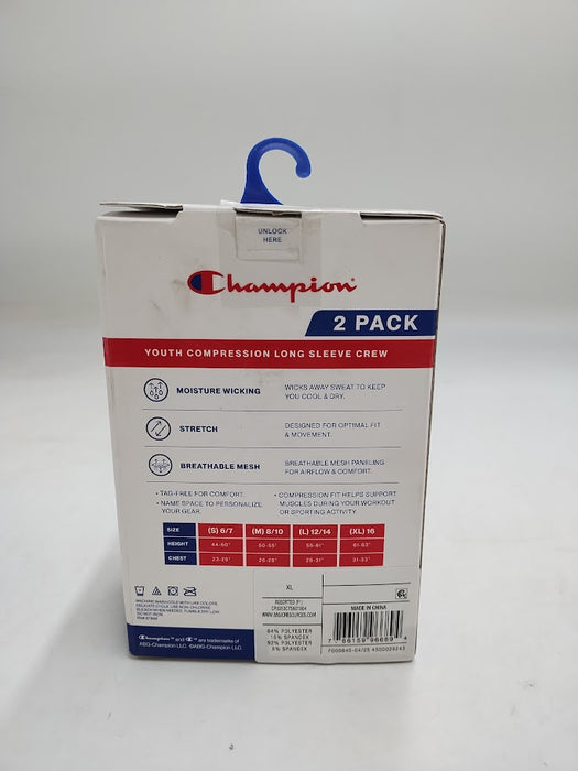 Champion Youth 2pk Compression Long Sleeve Shirt - White/Black - XL