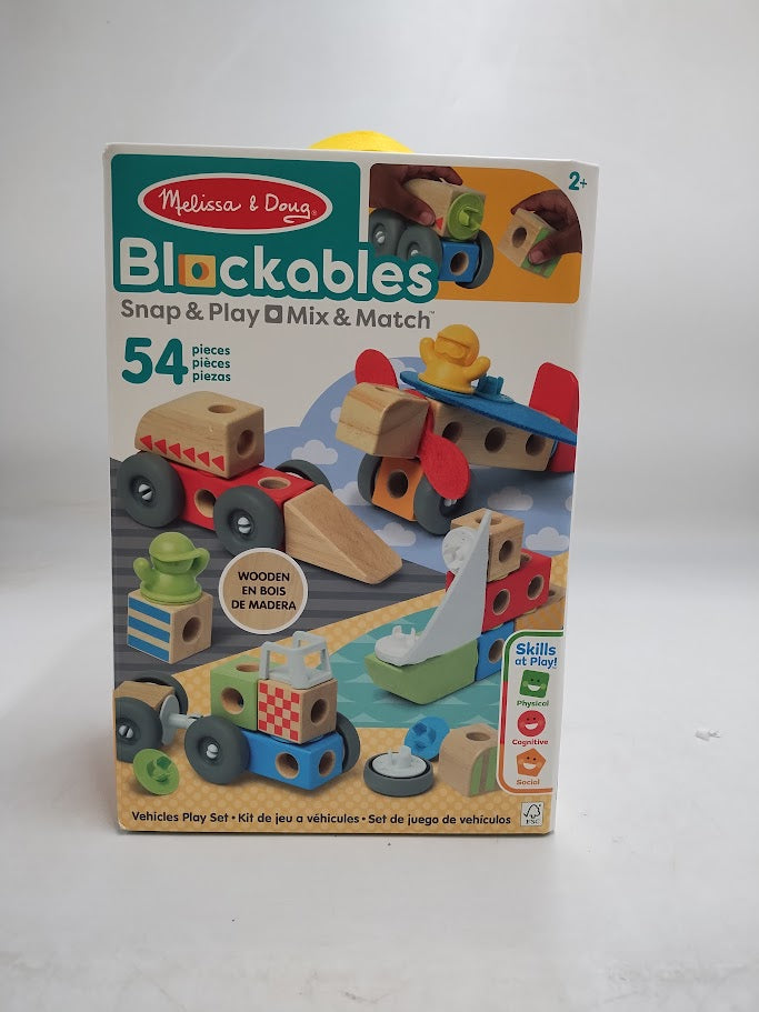 Melissa & Doug Blockables Vehicles Snap And Play, Mix And Match Connectable Wooden Building Blocks Play Set Toy - 54Pc