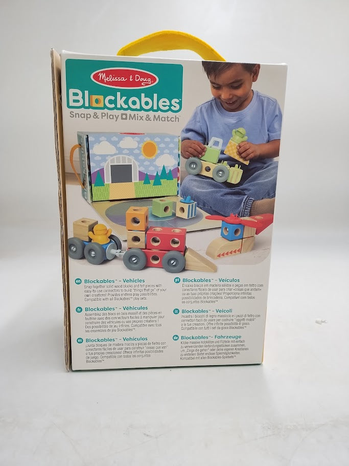 Melissa & Doug Blockables Vehicles Snap And Play, Mix And Match Connectable Wooden Building Blocks Play Set Toy - 54Pc