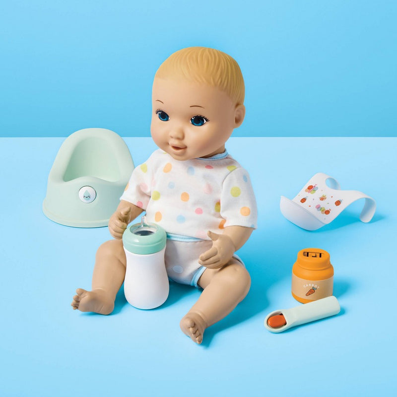 14" Drink and Wet Baby Doll - Blonde Hair + Blue Eyes - Gigglescape: Includes Accessories & Potty Chair
