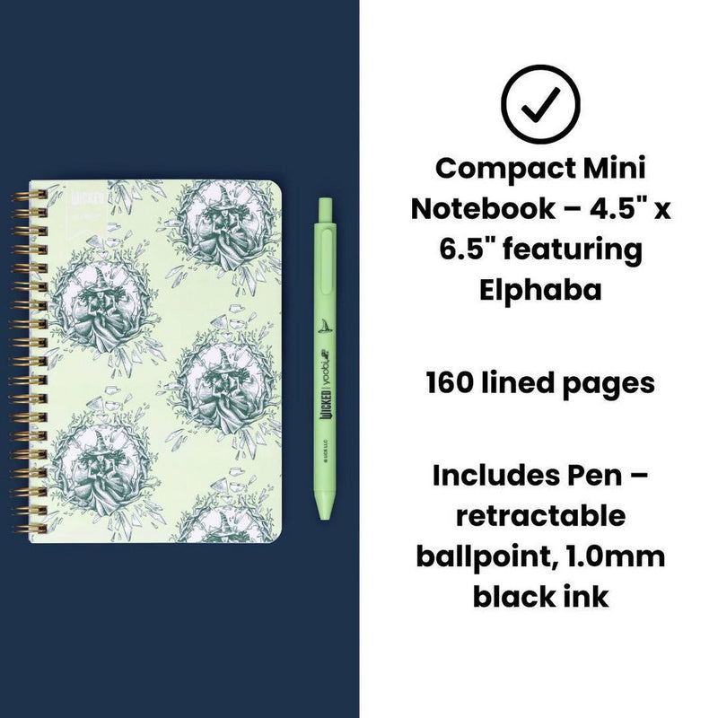 Wicked x Yoobi Mini Notebook Elphaba 4.5"x6.5" Spiral Lined Notebook with Retractable Ballpoint Pen 160 Lined Pages