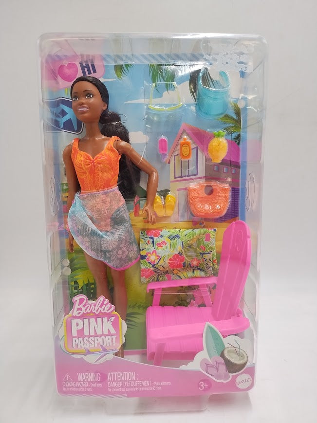 Barbie 12.7" Pink Passport Hawaii Brooklyn Doll Brown Hair/Brown Eyes Playset with Clothes & Travel Accessories