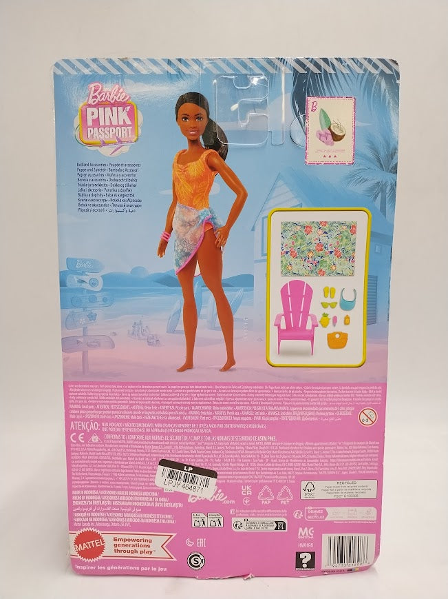 Barbie 12.7" Pink Passport Hawaii Brooklyn Doll Brown Hair/Brown Eyes Playset with Clothes & Travel Accessories