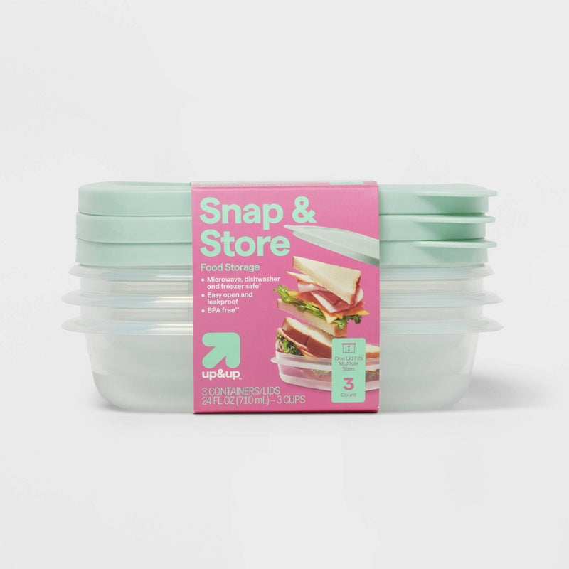 Snap & Store Square Food Storage Containers - 24 fl oz/3ct - up&up