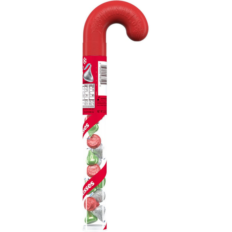 HERSHEY'S Kisses Milk Chocolate Filled Plastic Cane Christmas Candy - 2.24oz