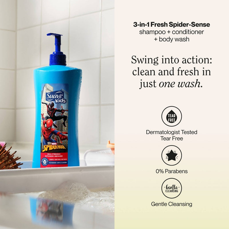 Suave Kids' Spider-Man 3-in-1 Pump Shampoo + Conditioner + Body Wash - Fresh Spider-Sense - 28 fl oz