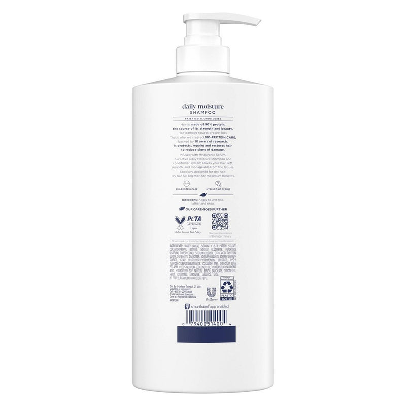 Dove Beauty Daily Moisture Hair Shampoo Pump with Hyaluronic Serum & Bio-Protein Care - 28 fl oz