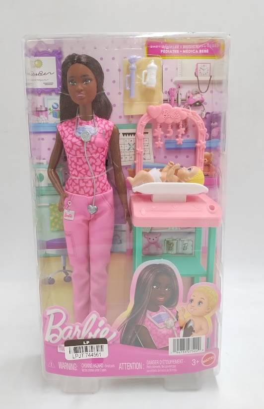 Barbie Baby Doctor Doll with Brunette Fashion 9.5" Doll, 1 Baby Doll, Furniture and Accessories