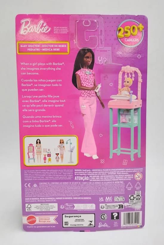 Barbie Baby Doctor Doll with Brunette Fashion 9.5" Doll, 1 Baby Doll, Furniture and Accessories