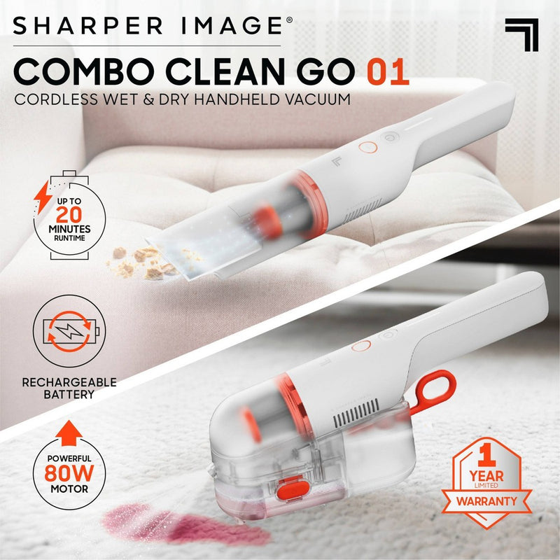Sharper Image Combo Clean Go 01 Cordless Wet and Dry Handheld Vacuum White