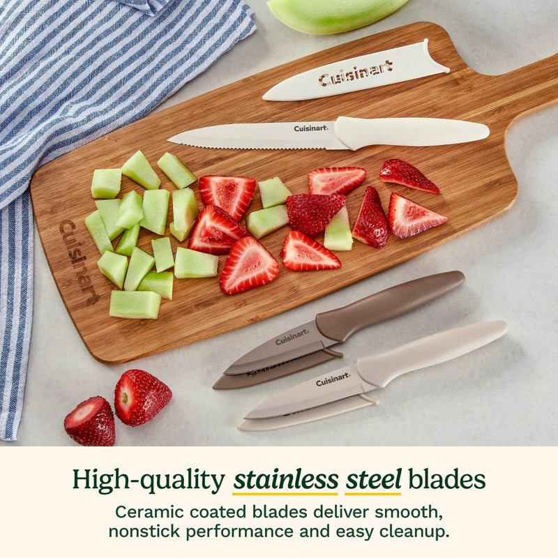 Cuisinart Advantage 6pc Nonstick Utility and Paring Knife Set with Blade Guards Cafe Au Lait