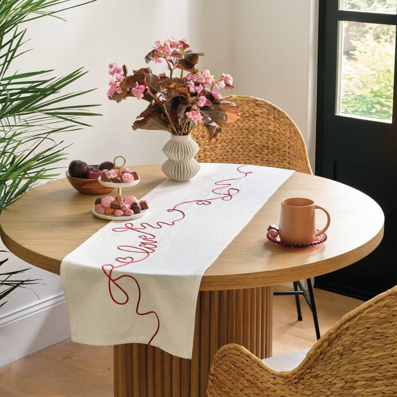 72"x14" Ribbon Love Table Runner White - Threshold