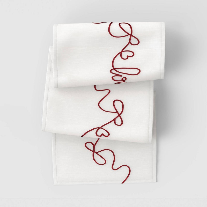72"x14" Ribbon Love Table Runner White - Threshold