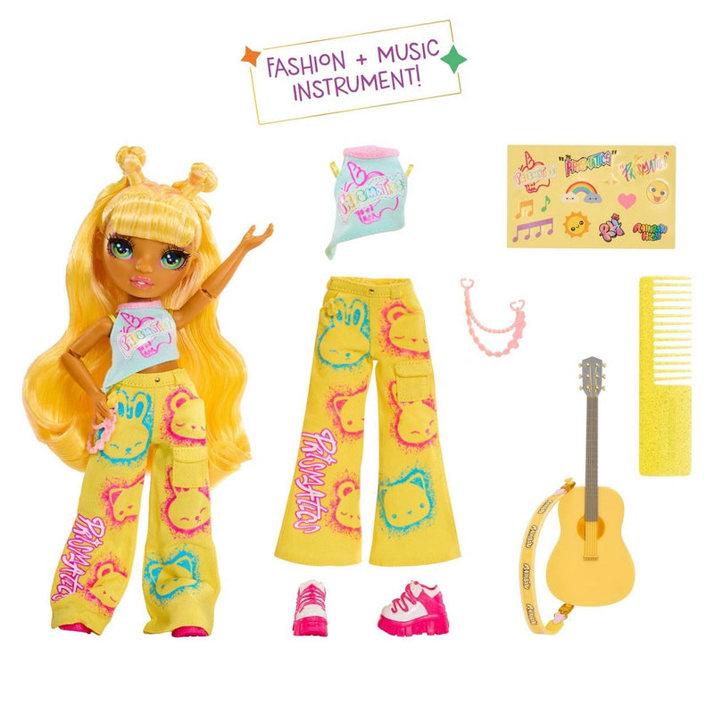 Rainbow High Jr High Rock Band - Sunny, Yellow 9" Fashion Doll with Guitar, Customize with Stickers