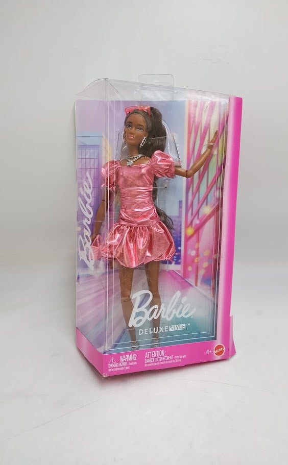 Barbie Deluxe Style Fashion Doll #6 in Metallic Coral Dress SEE DETAILS
