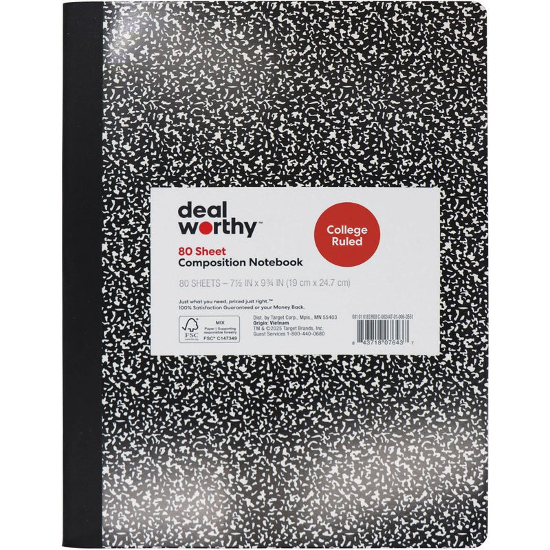 Composition Book College Ruled Black - Dealworthy