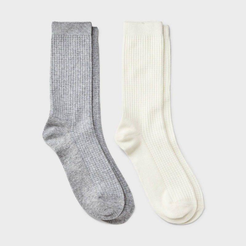 Men's 2pk Casual Crew Socks - Goodfellow & Co Ivory/Gray 6-12