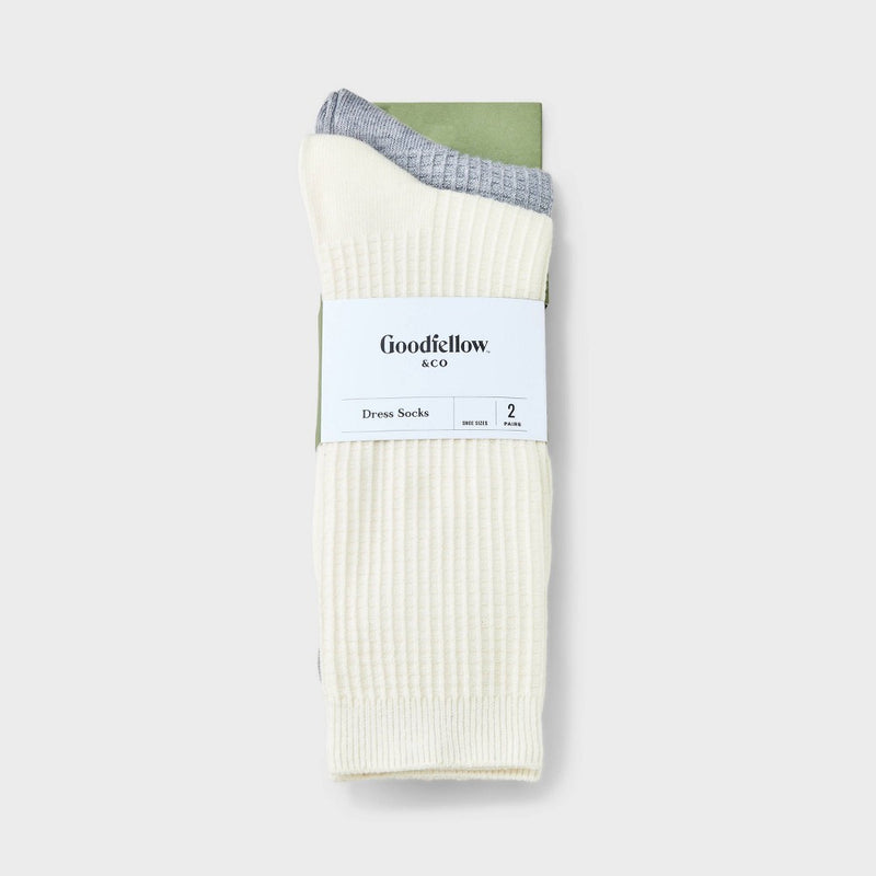 Men's 2pk Casual Crew Socks - Goodfellow & Co Ivory/Gray 6-12