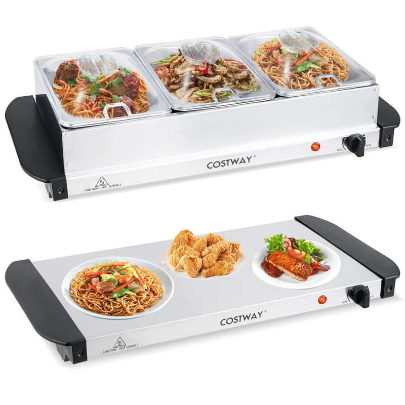 COSTWAY Electric Buffet Server Food Warmer, Stainless Steel Countertop Food Warming Tray With 3 Removable Trays, Adjustable Tempered Control & See-Through Lids For Parties, Holidays & Catering (LOCAL PICKUP ONLY)