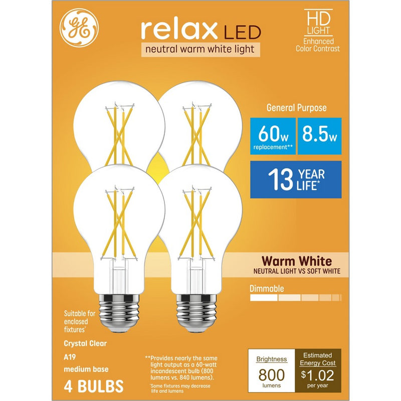 GE 4pk 60W Relax A19 LED Light Bulbs Warm White