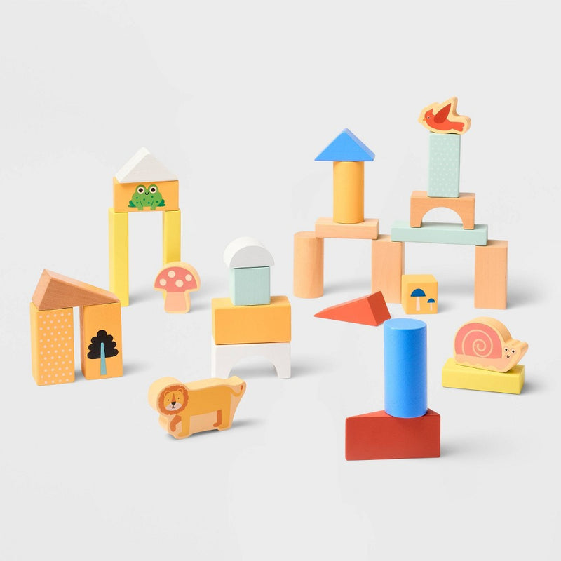 Wooden Stacking Blocks Set - 100pc - Gigglescape: Toddler Educational Toy, Fine Motor Skills, Shapes & Colors