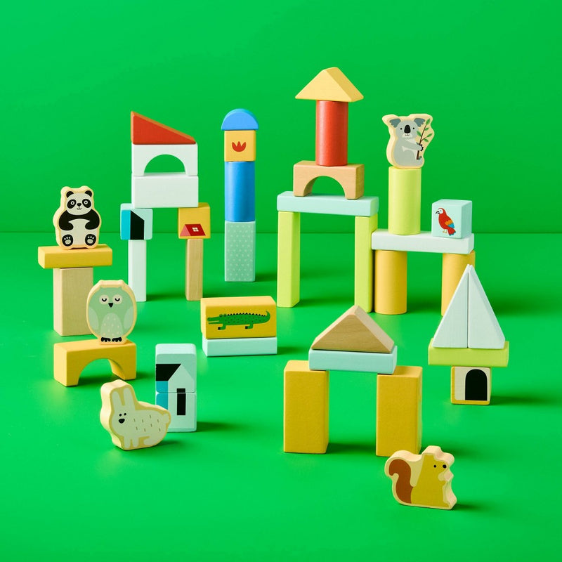 Wooden Stacking Blocks Set - 100pc - Gigglescape: Toddler Educational Toy, Fine Motor Skills, Shapes & Colors