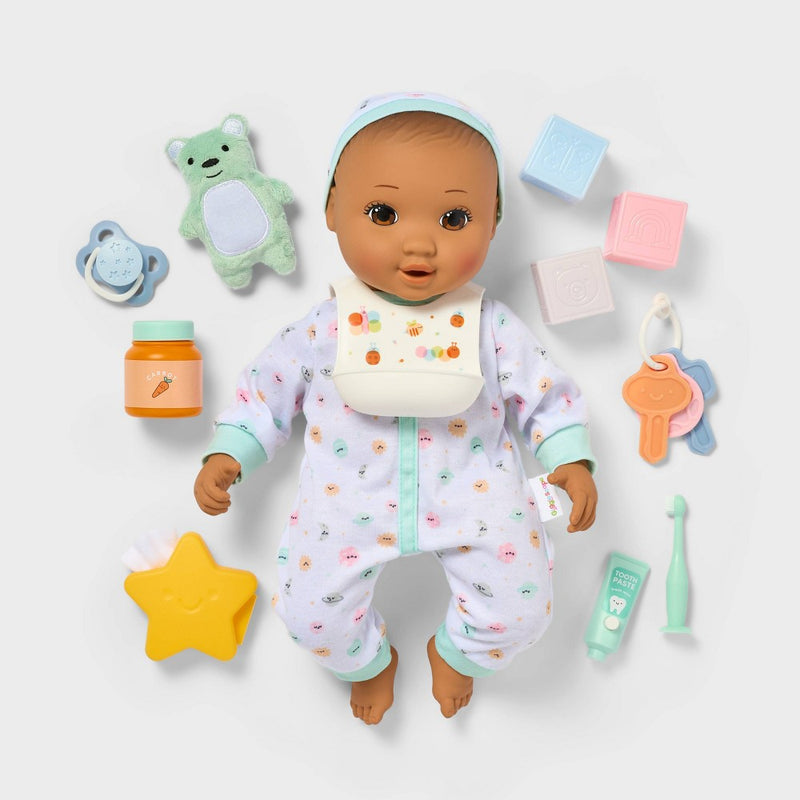 14" Baby Doll Set - Brown Hair + Brown Eyes - Gigglescape