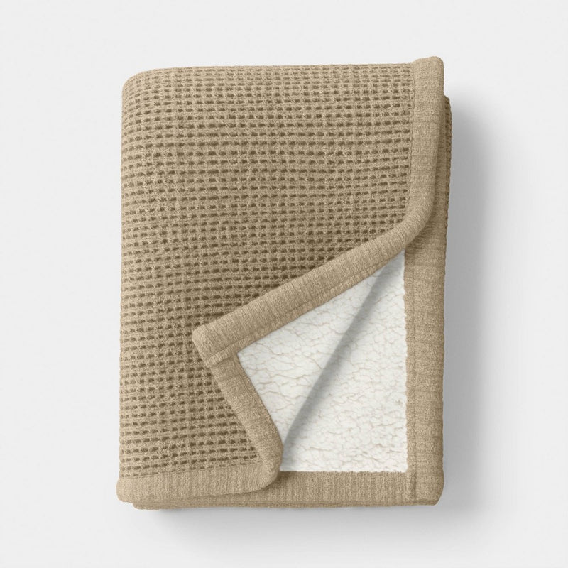 Chenille Knit Throw Blanket with Faux Shearling Reverse Taupe - Threshold