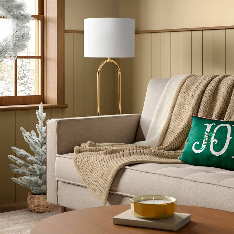 Chenille Knit Throw Blanket with Faux Shearling Reverse Taupe - Threshold