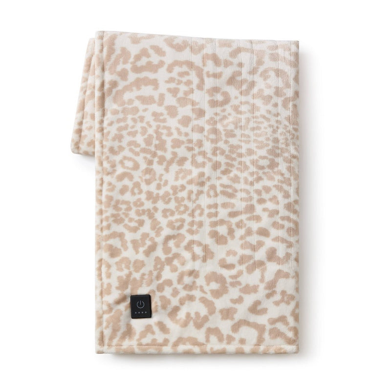 Brookstone Heated Printed Plush Throw Cheetah Taupe